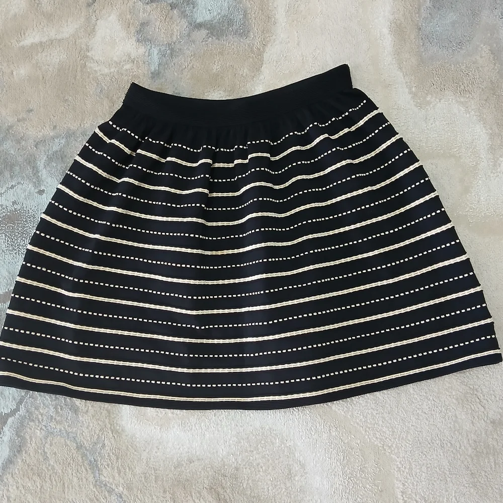 SANDRO PARIS‎ CREPE KNIT BLACK STRIPED MINI SKIRT